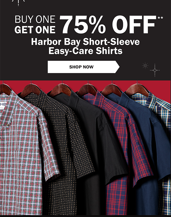 BUY ONE GET ONE 75% OFF** Harbor Bay Short-Sleeve Easy-Care Shirts - SHOP NOW