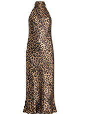 Shop Womens Leopard Metallic Satin Halter Scarf Midi Slip Dress