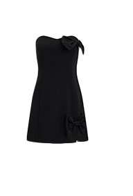 Shop Womens Crepe Strapless Sweetheart Bow Mini Sheath Dress