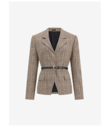 Plaid Notch Collar Belted Cutaway Blazer