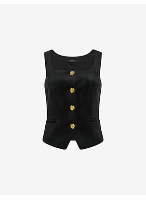 Velvet Square Neck Rose Button Cutaway Blazer Vest