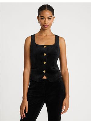 Velvet Square Neck Rose Button Cutaway Blazer Vest