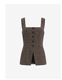 Plaid Square Neck Button Front Cutaway Tailored Tank