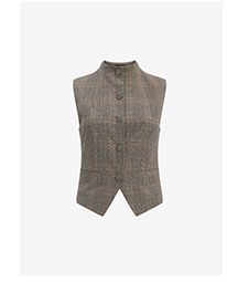 Plaid Mock Neck Cutaway Blazer Vest