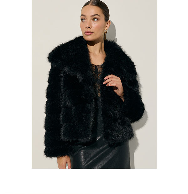 Shop Womens Striped Faux Fur Wide Collar Coat
