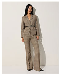 Shop Womens Plaid Notch Collar Belted Cutaway Blazer + Editor High Waisted Plaid Flare Trouser