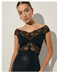 Shop Womens Lace Pieced Off The Shoulder Bodysuit