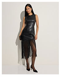 Shop Womens Faux Leather Asymmetrical Fringe Hem Midi Dress