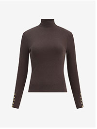 Shop Women's Fitted Mock Neck Gold Button Sleeve Tee
