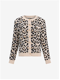 Shop Women's Leopard Wool-Blend Crew Neck Novelty Button Cardigan