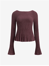 Shop Women's Ribbed Boat Neck Bell Sleeve Peplum Sweater