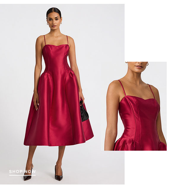 Harlow Satin Drop Waist Midi Dress with Pockets