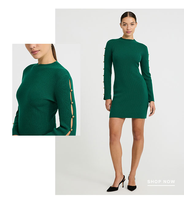 Mock Neck Hardware Keyhole Mini Sweater Dress in Airy Soft