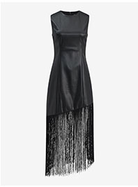 Shop Women's Faux Leather Fringe Midi Dress