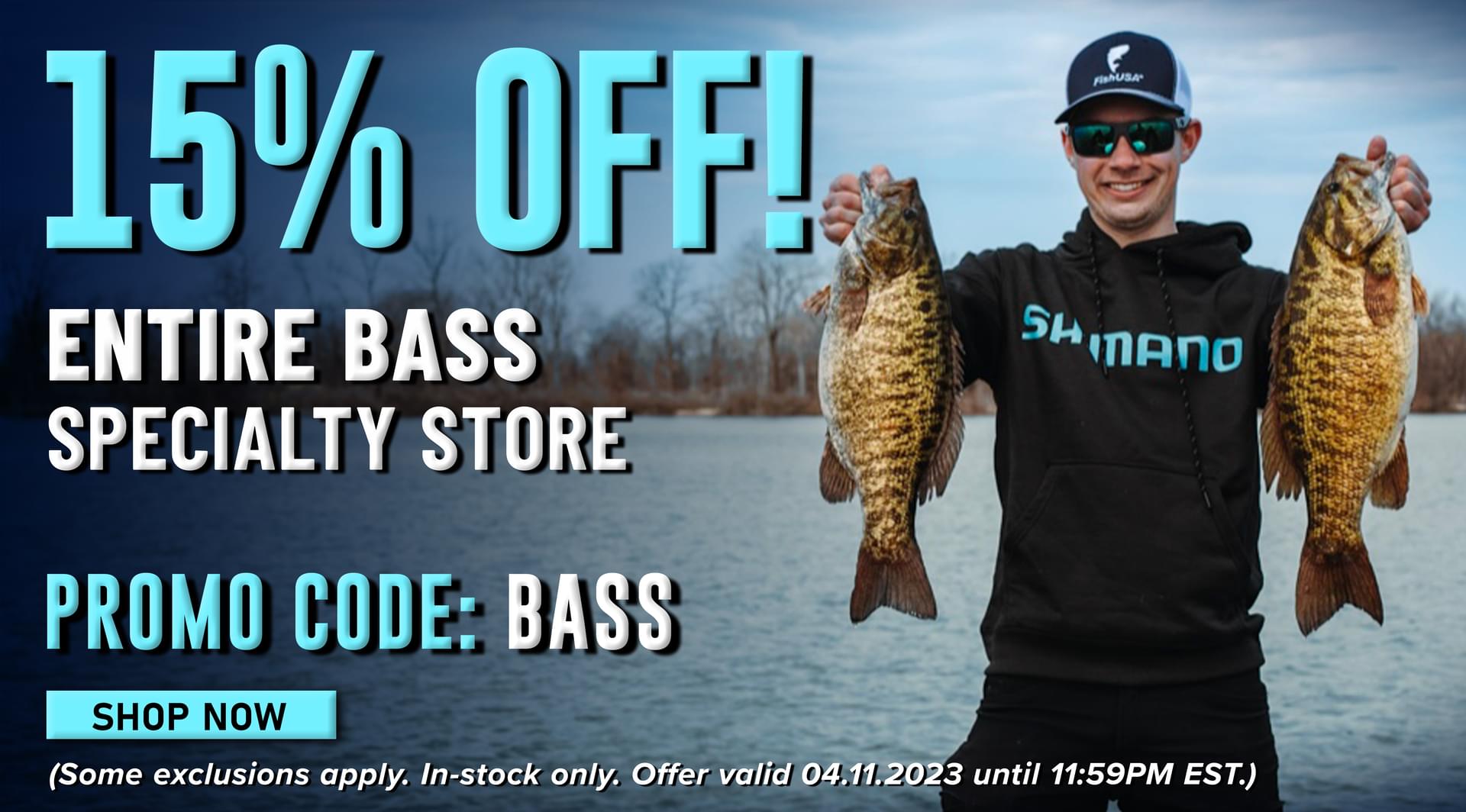 15% Off! Entire Bass Specialty Store Promo Code: BASS Shop Now (Some exclusions apply. In-stock only. Offer valid 04.11.2023 until 11:59 PM EST.)