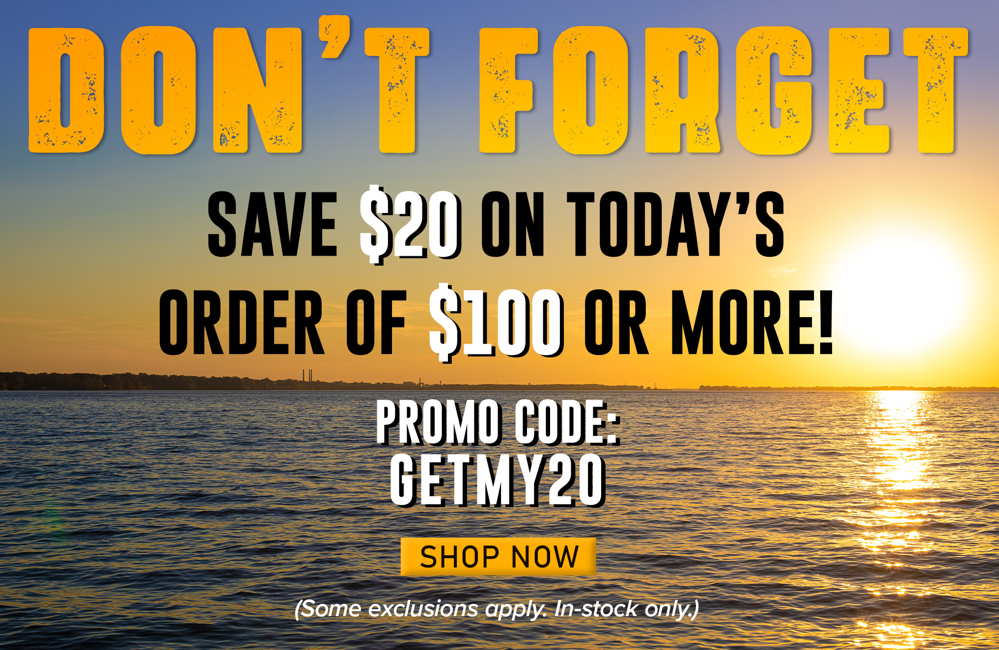 Don't Forget! Save $20 on Today's Order of $100 or more! Promo Code: GETMY20 Shop Now (Some exclusions apply. In-stock only.) 