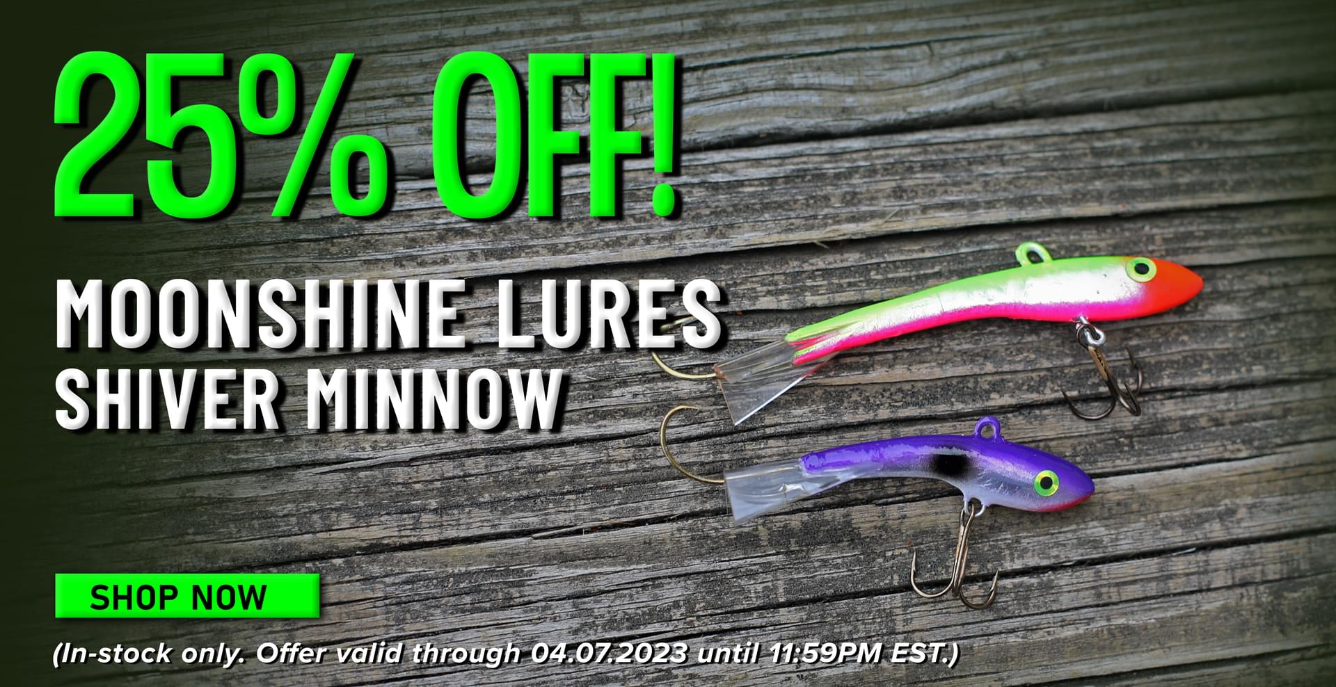 25% Off! Moonshine Lures Shiver Minnow Shop Now (In-stock only. Offer valid through 04.07.2023 until 11:59PM EST.)