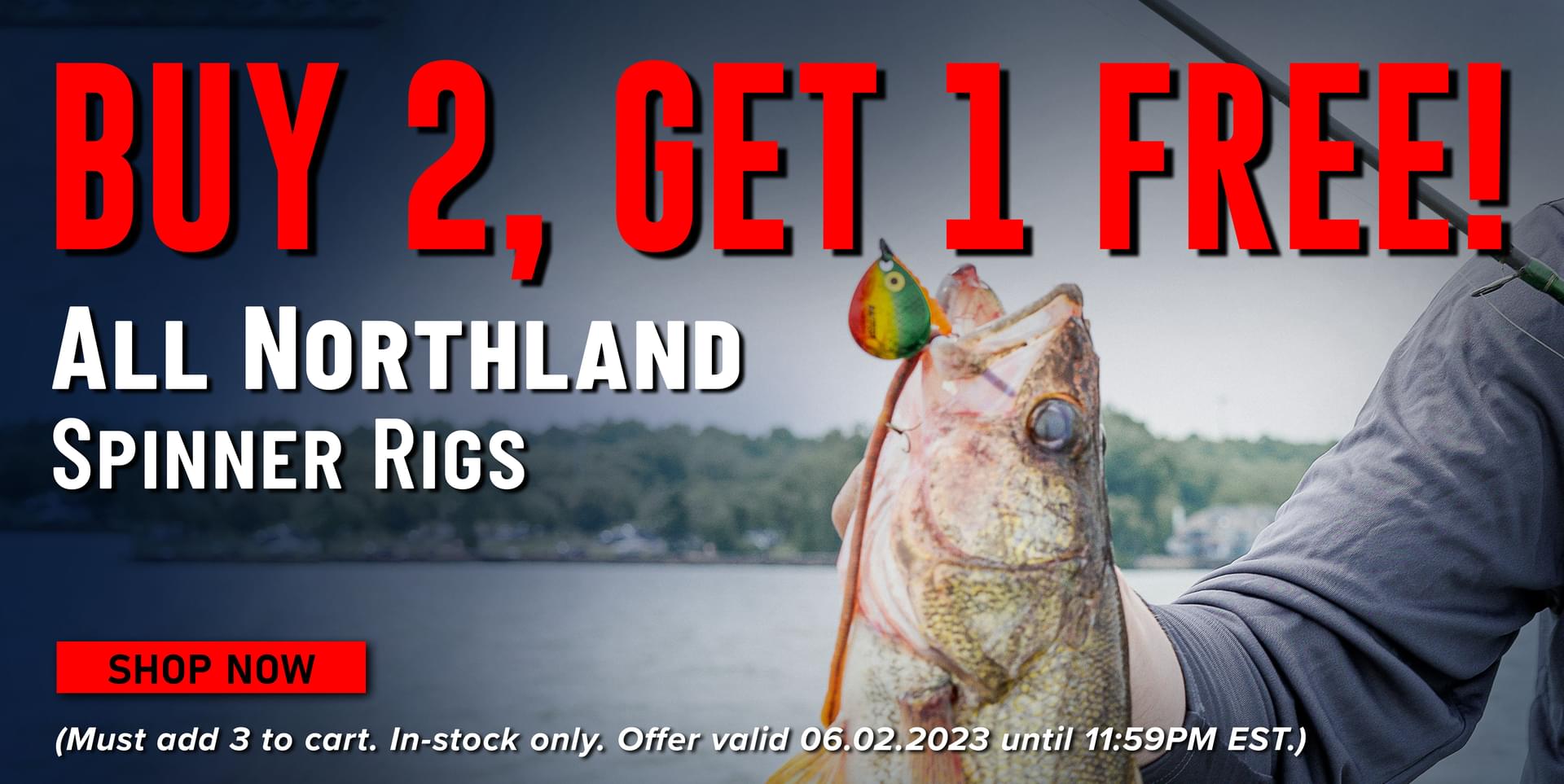 Buy 2, Get 1 Free! All Northland Spinner Rigs Shop Now (Must add 3 to cart. In-stock only. Offer valid 06.02.2023 until 11:59PM EST.)