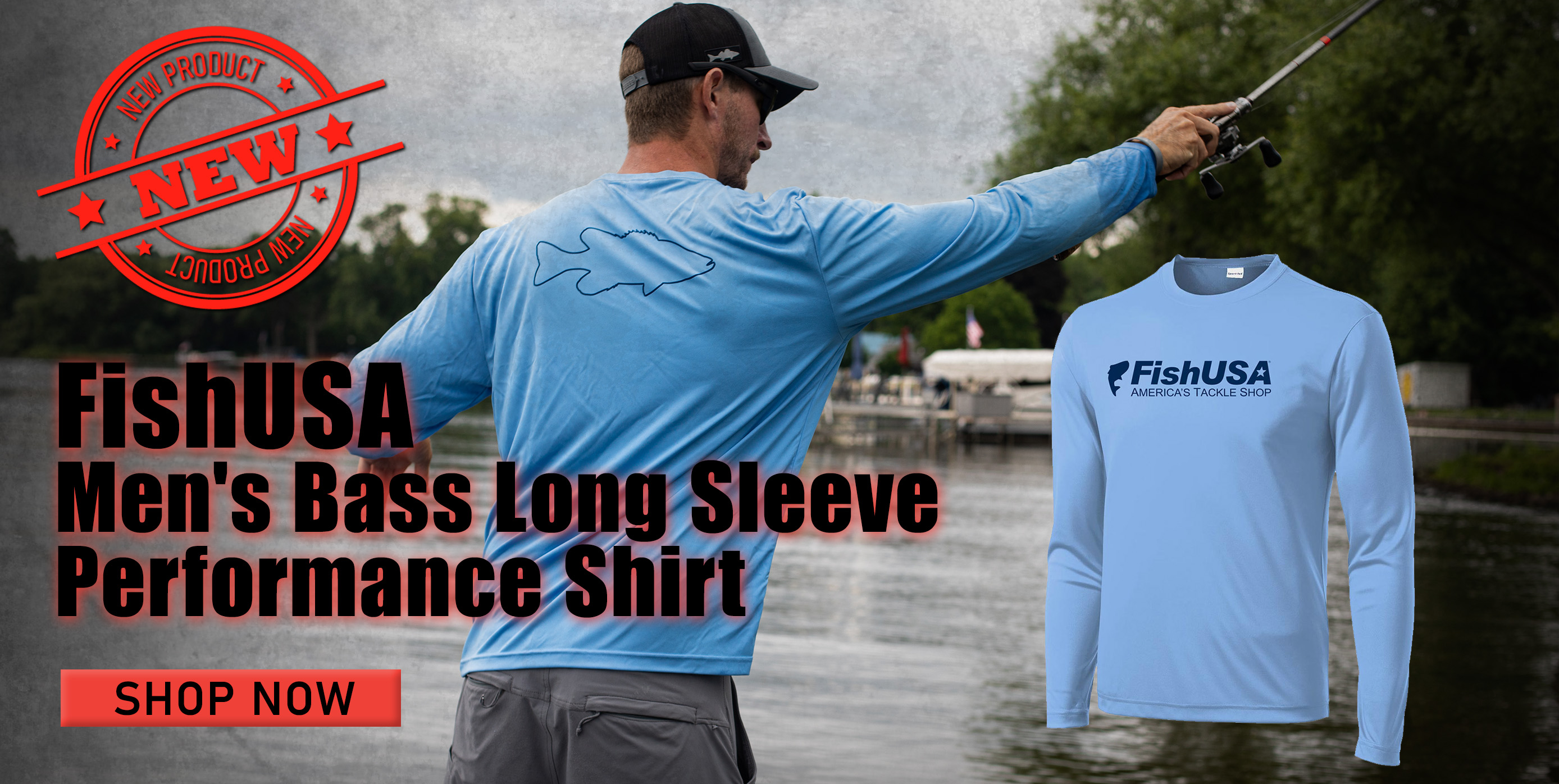 New FishUSA Men's Bass Long Sleeve Performance Shirt Shop Now