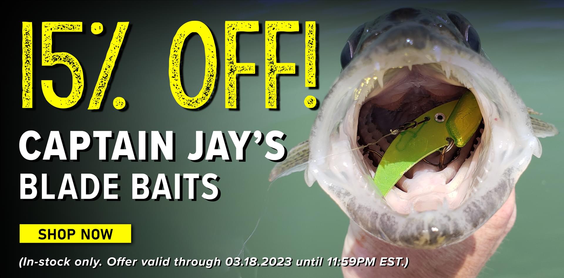 15% Off! Captain Jay's Blade Baits Shop Now (In-stock only. Offer valid through 03.18.2023 until 11:59PM EST.)