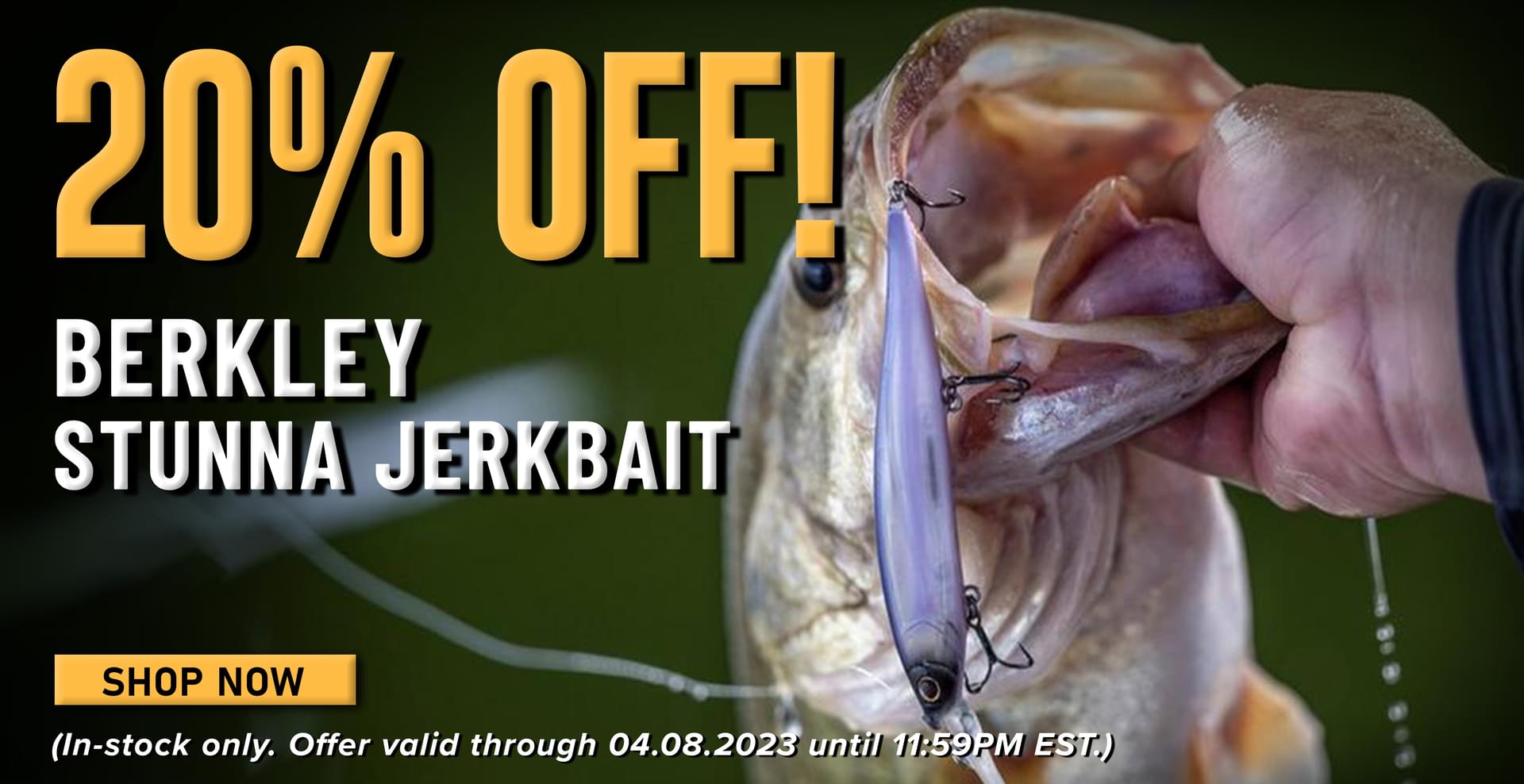 20% Off! Berkley Stunna Jerklbait Shop Now (In-stock only. Offer valid through 04.08.2023 until 11:59PM EST.)