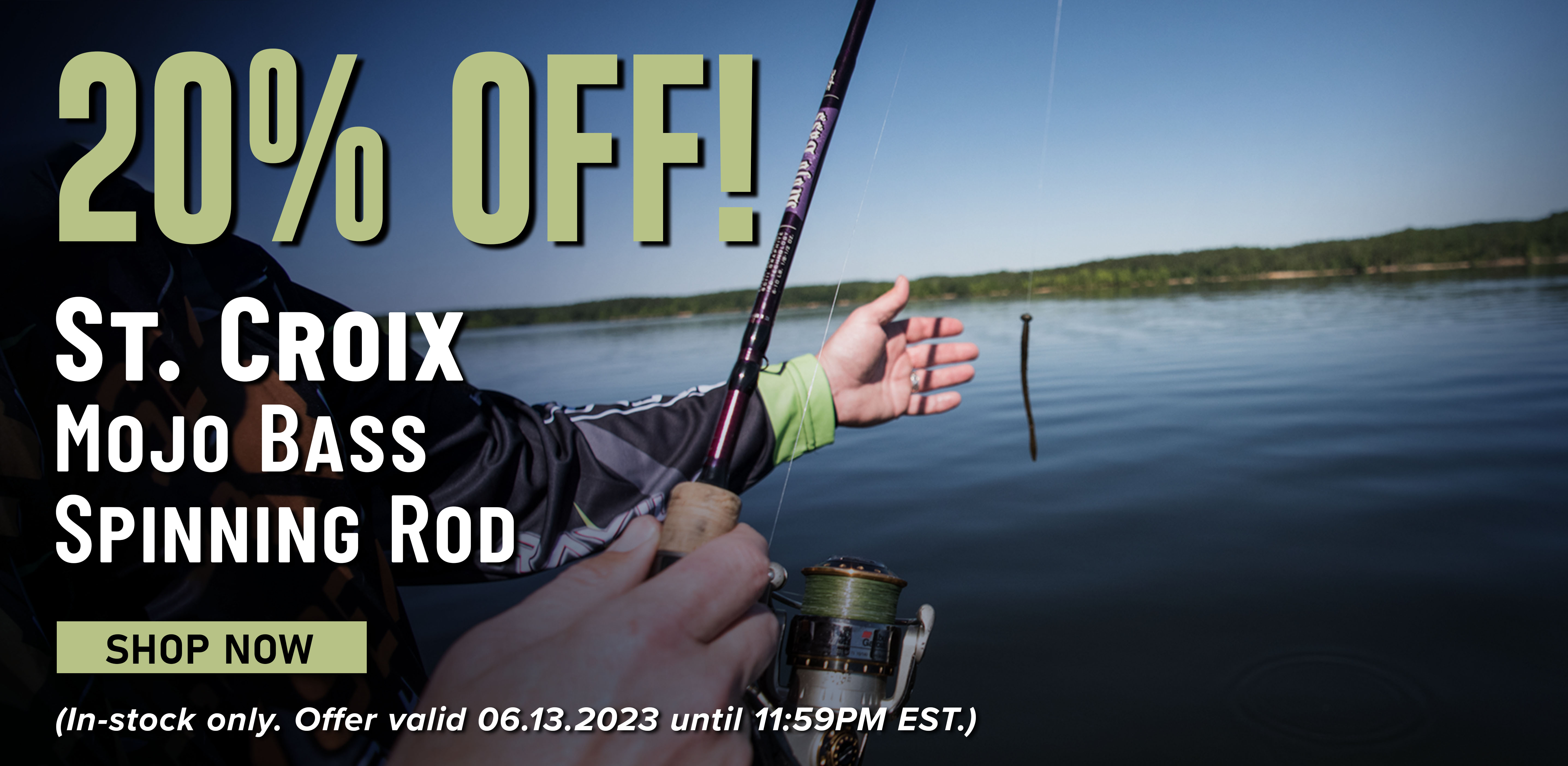 20% Off! St. Croix Mojo Bass Spinning Rod Shop Now (In-stock only. Offer valid 06.13.2023 until 11:59PM EST.)