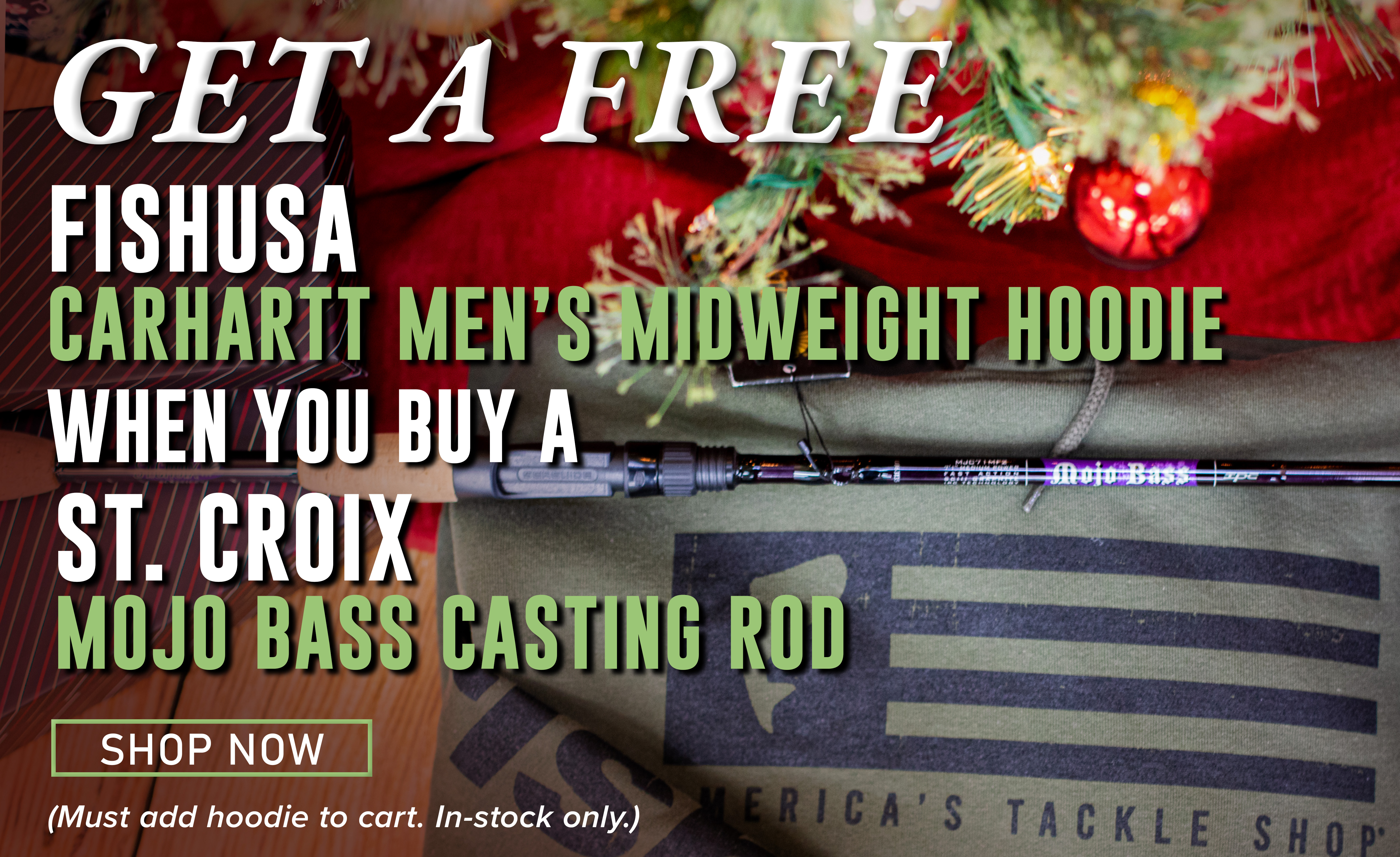 Get A Free FishUSA Carthart Men's Midweight Hoodie When You Buy A St. Croix Mojo Bass Casting Rod Shop Now (Must add hoodie to cart. In-stock only.)