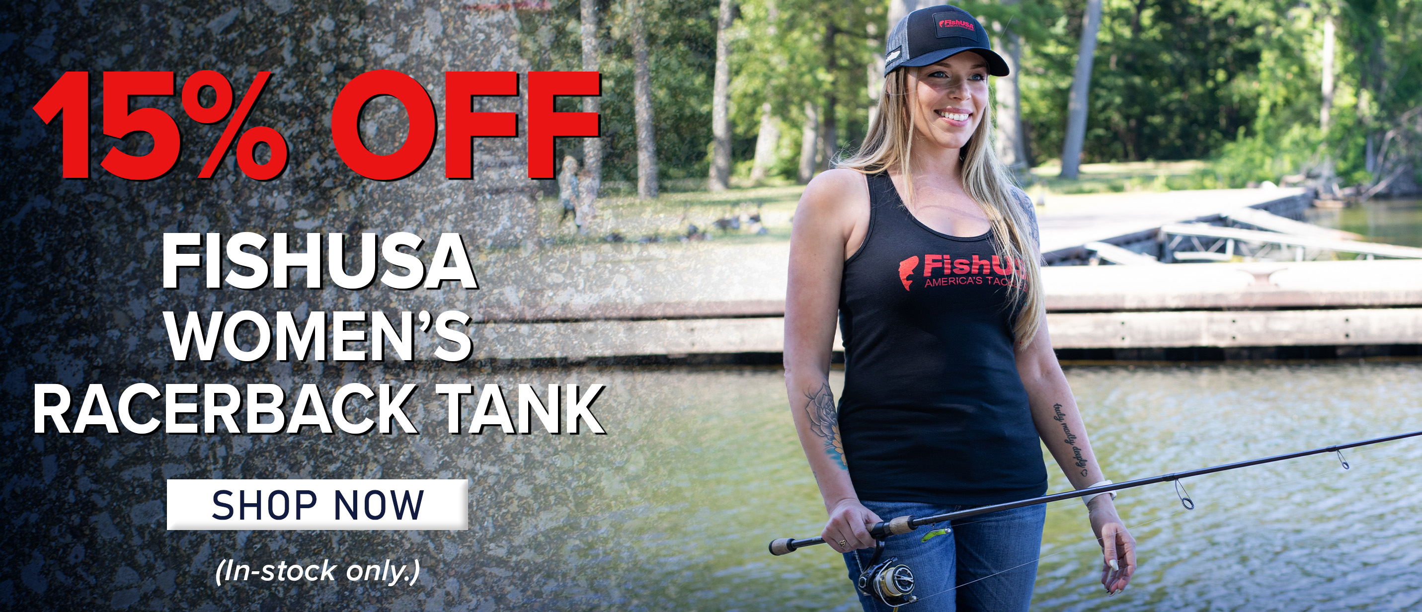 15% Off FishUSA Women's Racerback Tank Shop Now (In-stock only.)