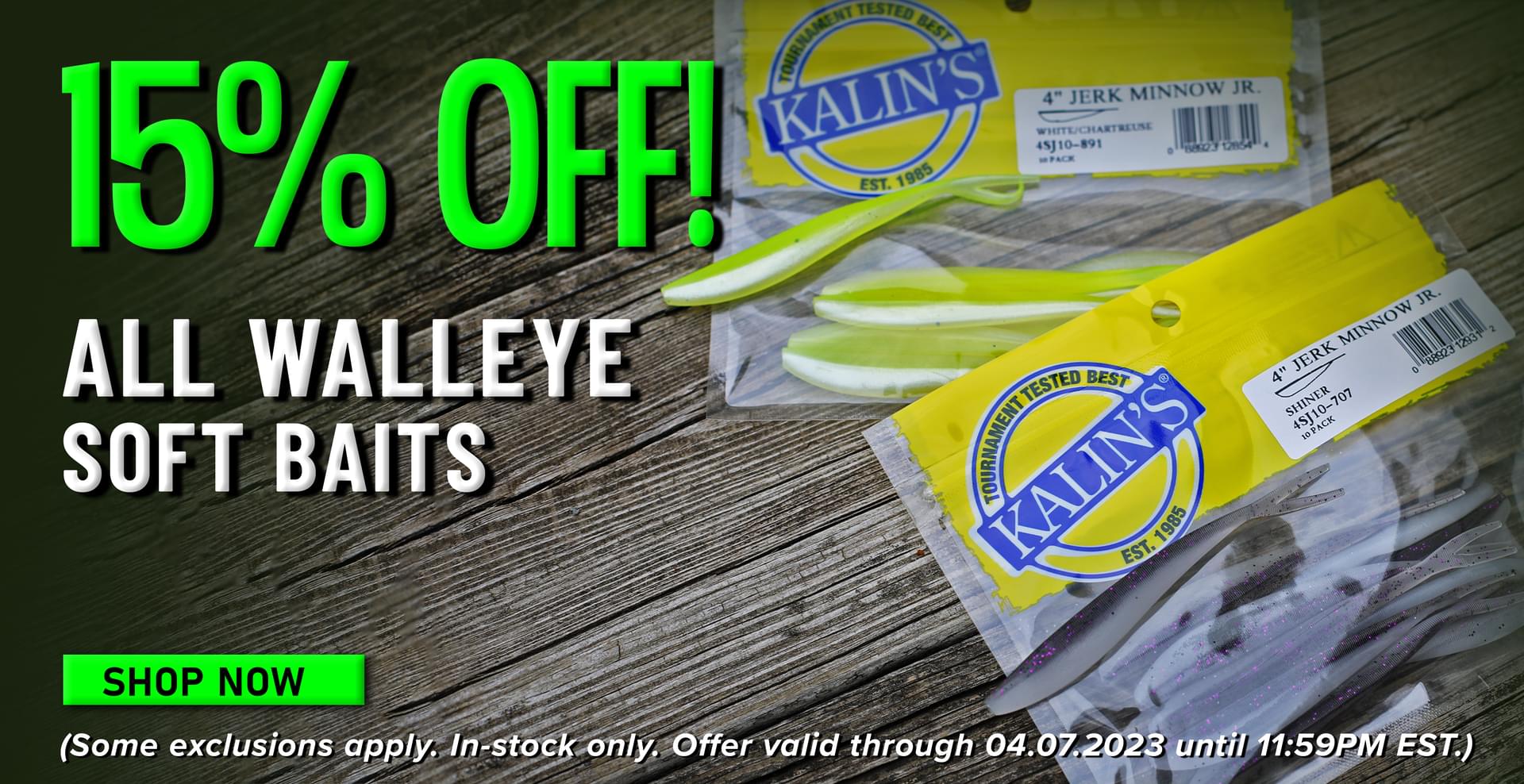 15% Off All Walleye Soft Baits Shop Now (Some exclusions apply. In-stock only. Offer valid through 04.07.2023 until 11:59PM EST.)