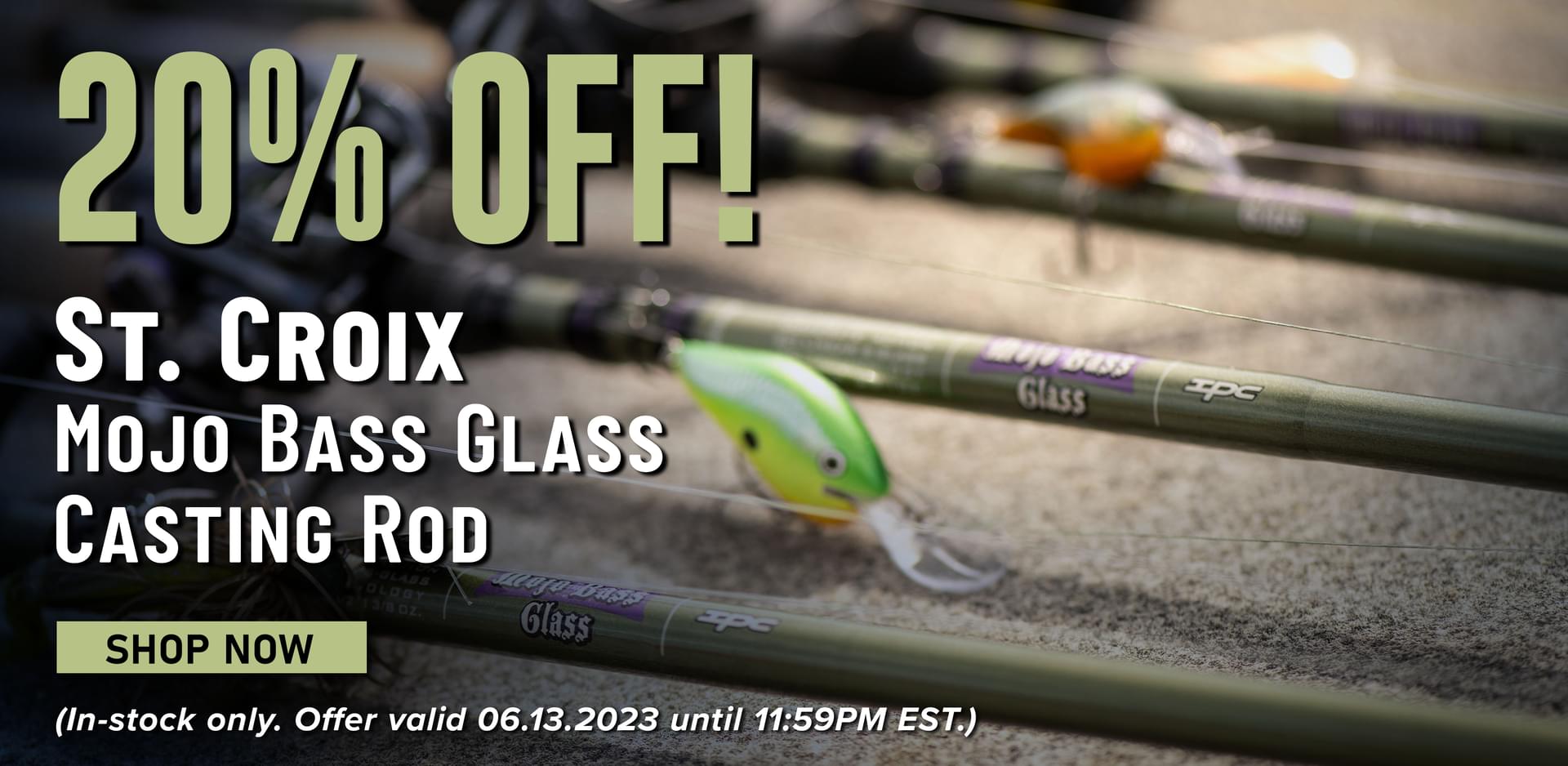 20% Off! St. Croix Mojo Bass Glass Casting Rod Shop Now (In-stock only. Offer valid 06.13.2023 until 11:59PM EST.)