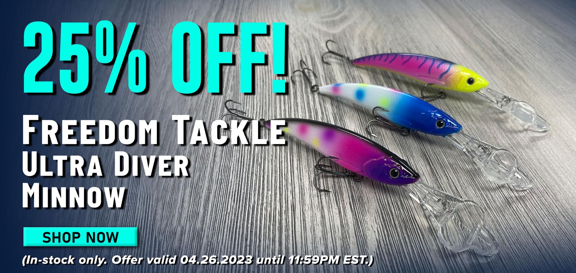 25% Off! Freedom Tackle Ultra Diver Minnow Shop Now (In-stock only. Offer valid 04.26.2023 until 11:59PM EST.)