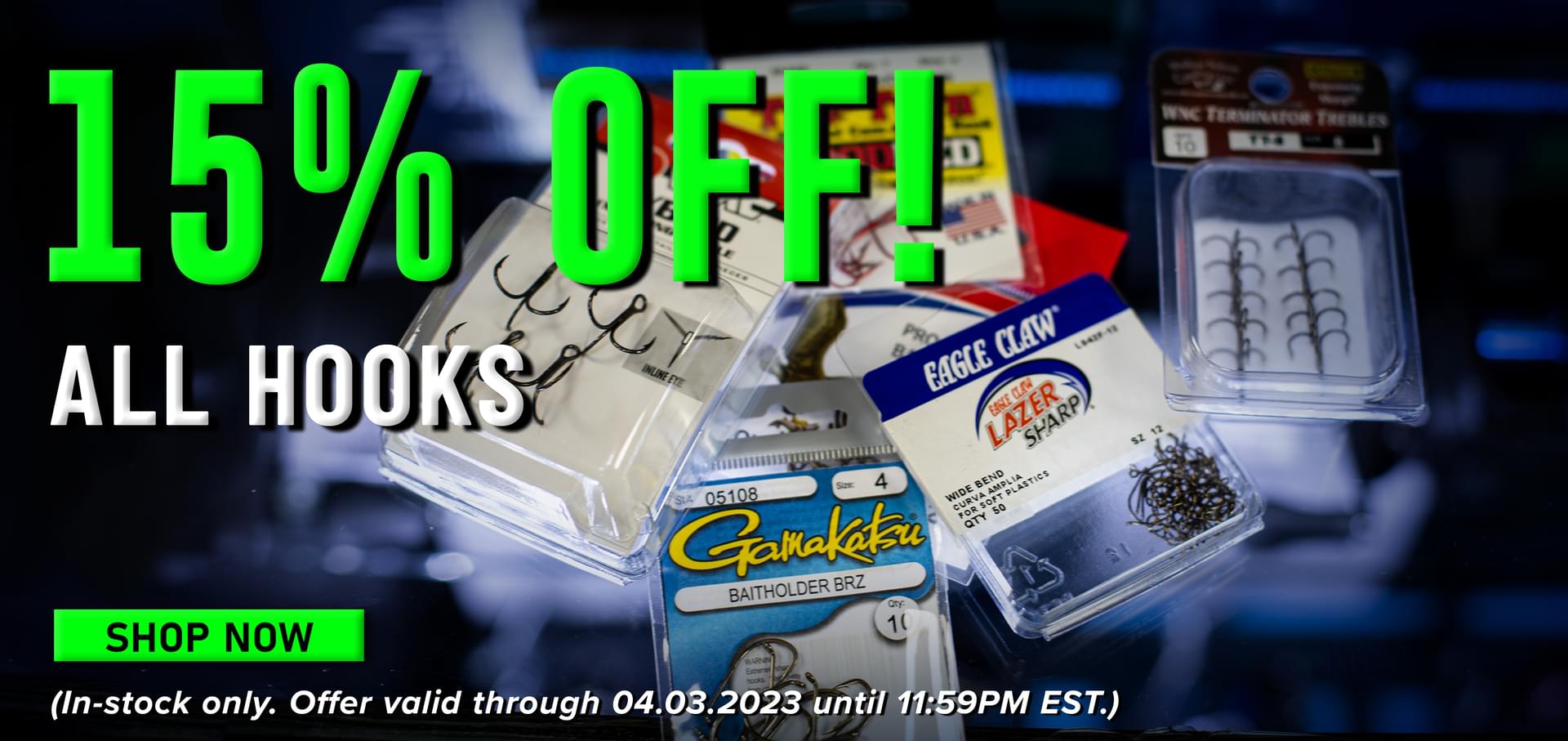 15% Off! All Hooks Shop Now (In-stock only. Offer Valid through 04.03.2023 until 11:59PM EST.)