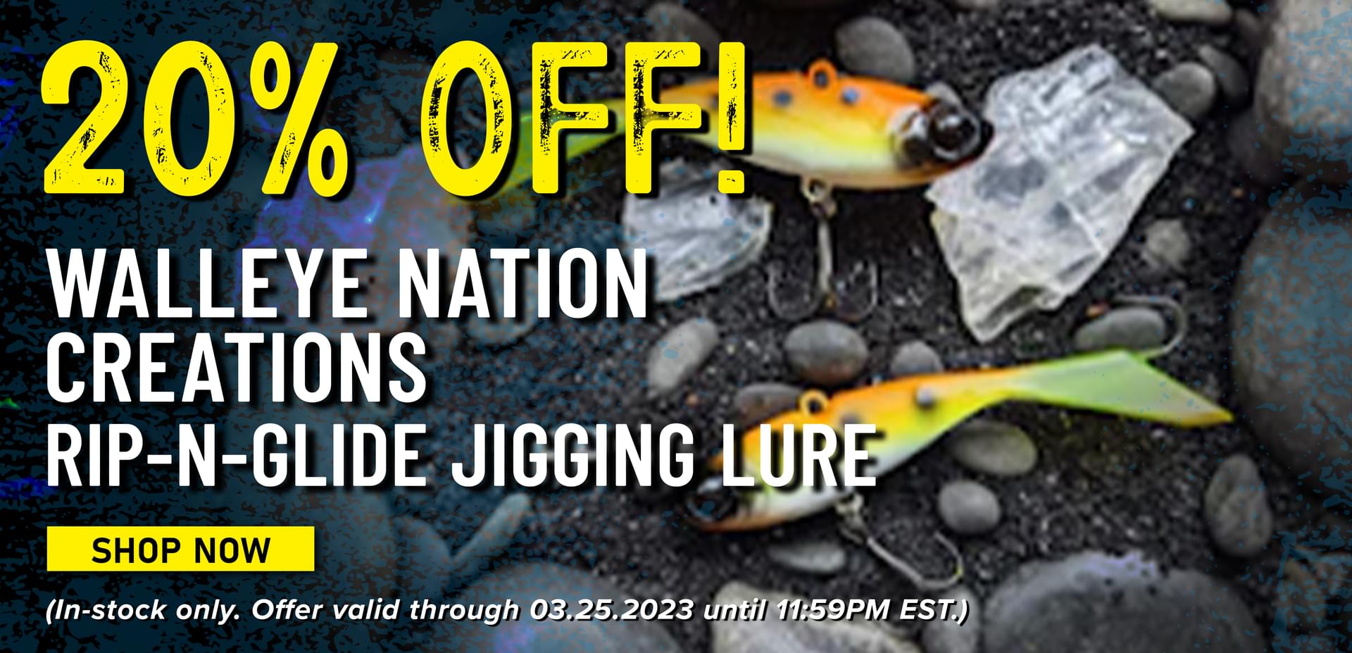 20% Off! Walleye Nation Creations Rip-N-Glide Jigging Lure Shop Now (In-stock only. Offer valid through 03.25.2023 until 11:59PM EST.)