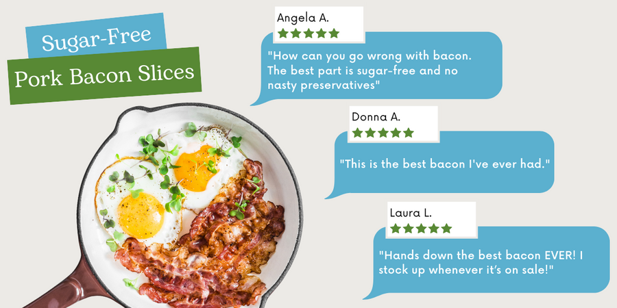 Picture of Pasture-Raised Pork Bacon Slices in a pan, patron reviews, trustpilot
