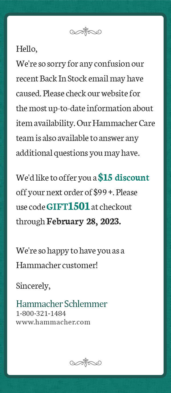 Our Apologies Hammacher Schlemmer