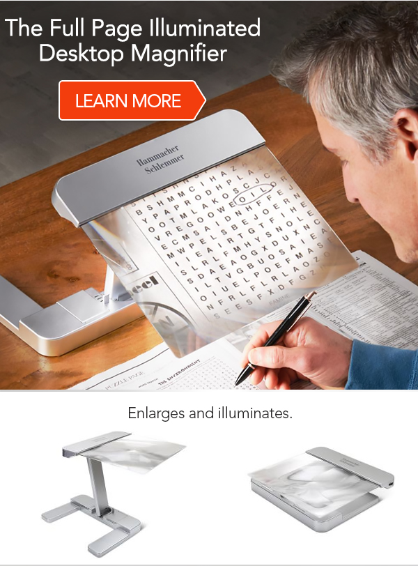 Full page illuminated desktop outlet magnifier