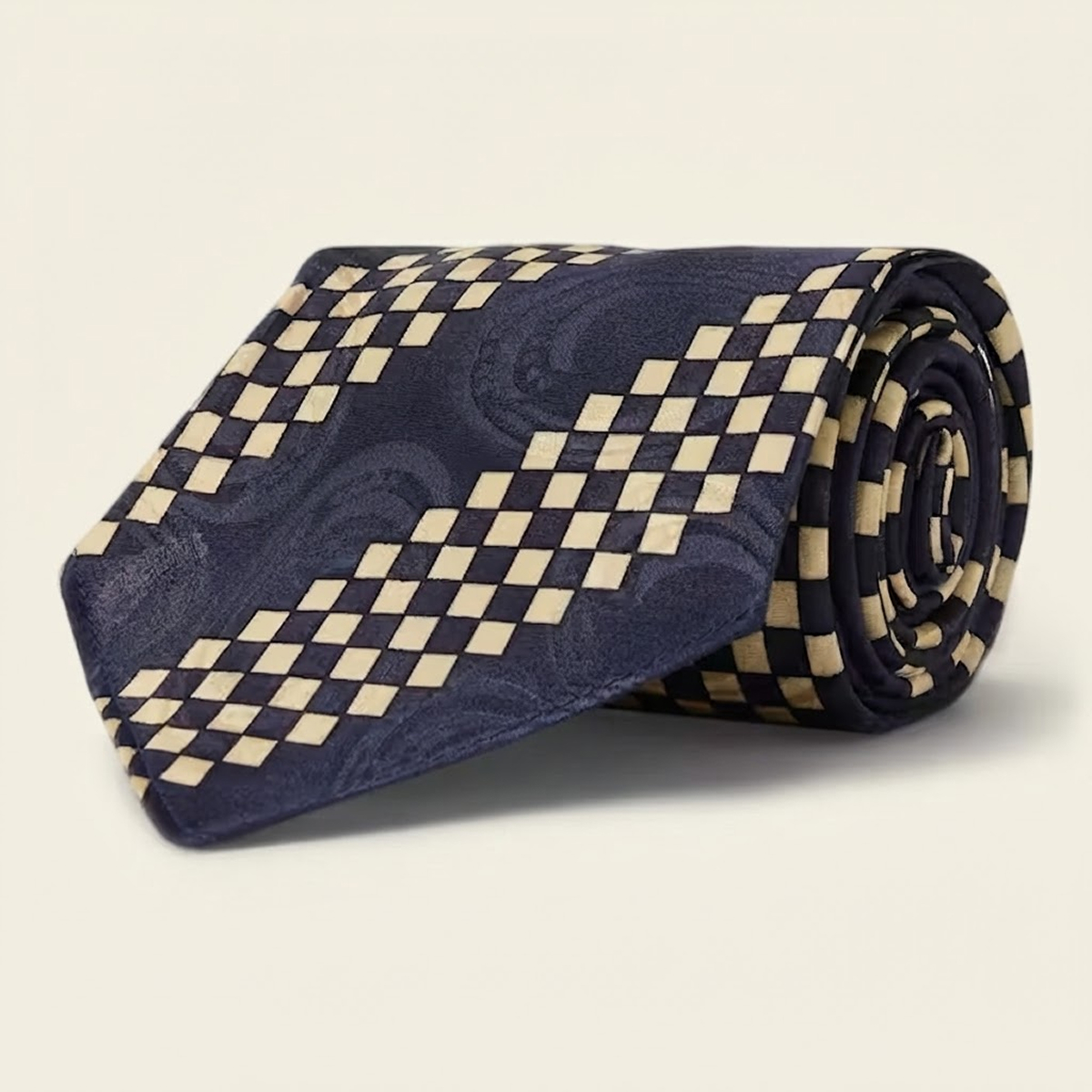 Silk Checkerboard Stripe Neck Tie