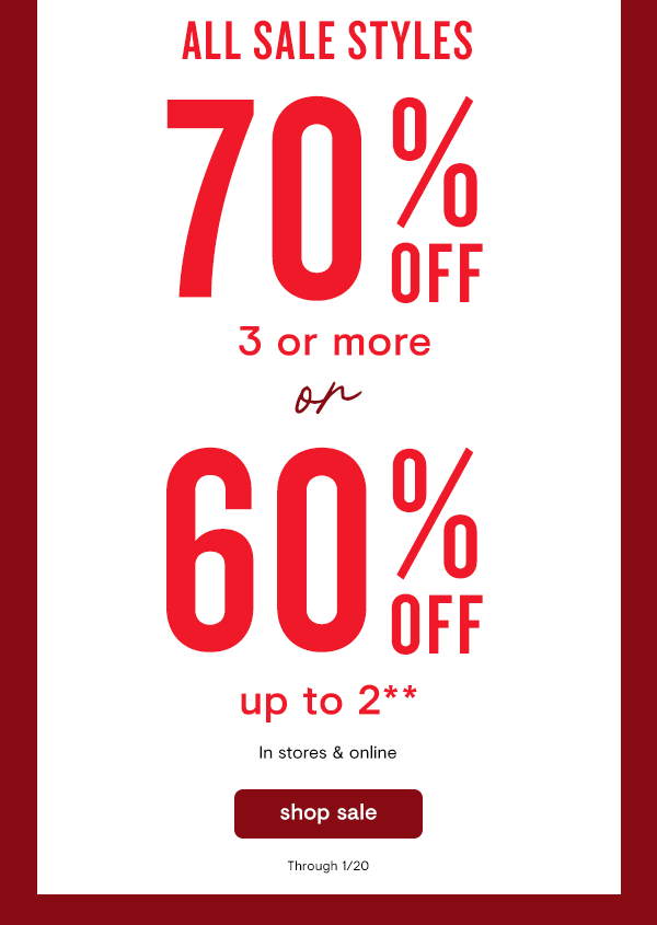 70% off 3+ or 60% off 2