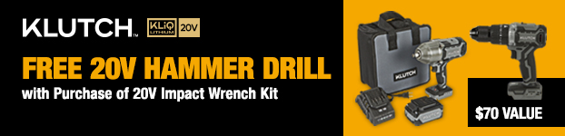 Free Klutch 20V Hammer Drill with Purchase of 20V Impact Wrench Kit ($70 value)