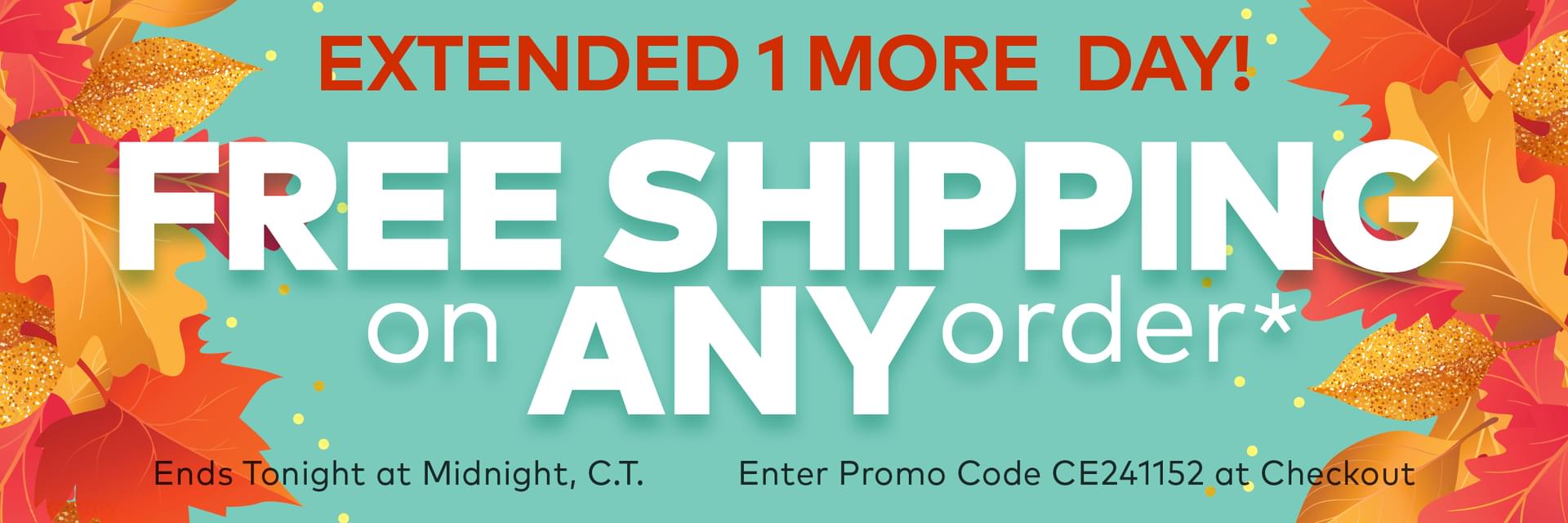 Extended 1 More Day! Free Shipping on ANY Order.*