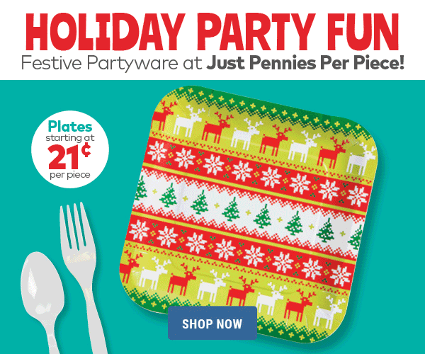 Holiday Party Fun. Festive Partyware at Just Pennies Per Piece!