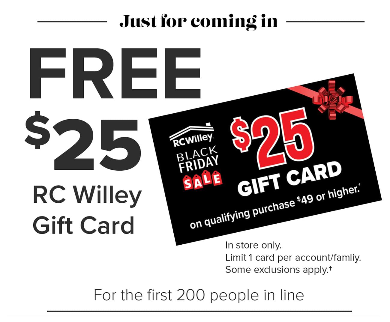 FREE $25 RC Willey Gift Card