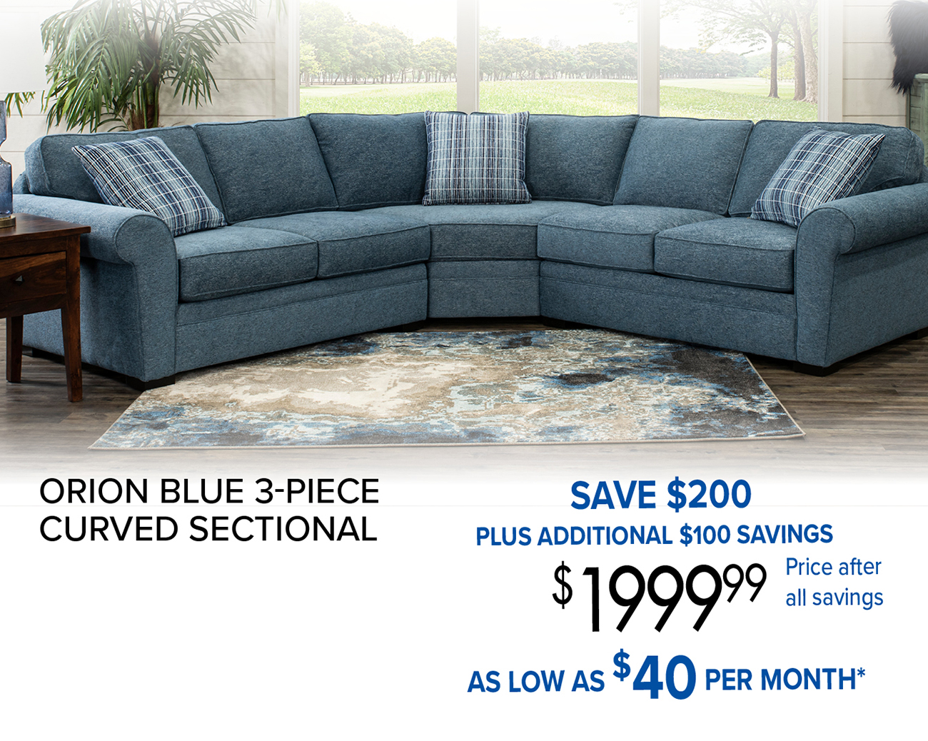 ORION BLUE 3-PIECE CURVED SECTIONAL