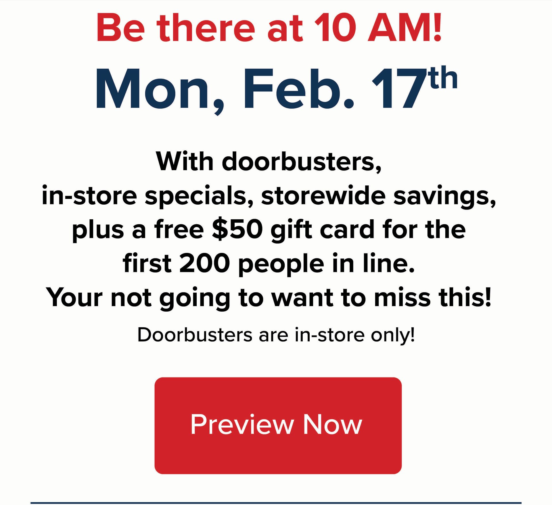 Doorbusters Announcement Presidents Day 2025