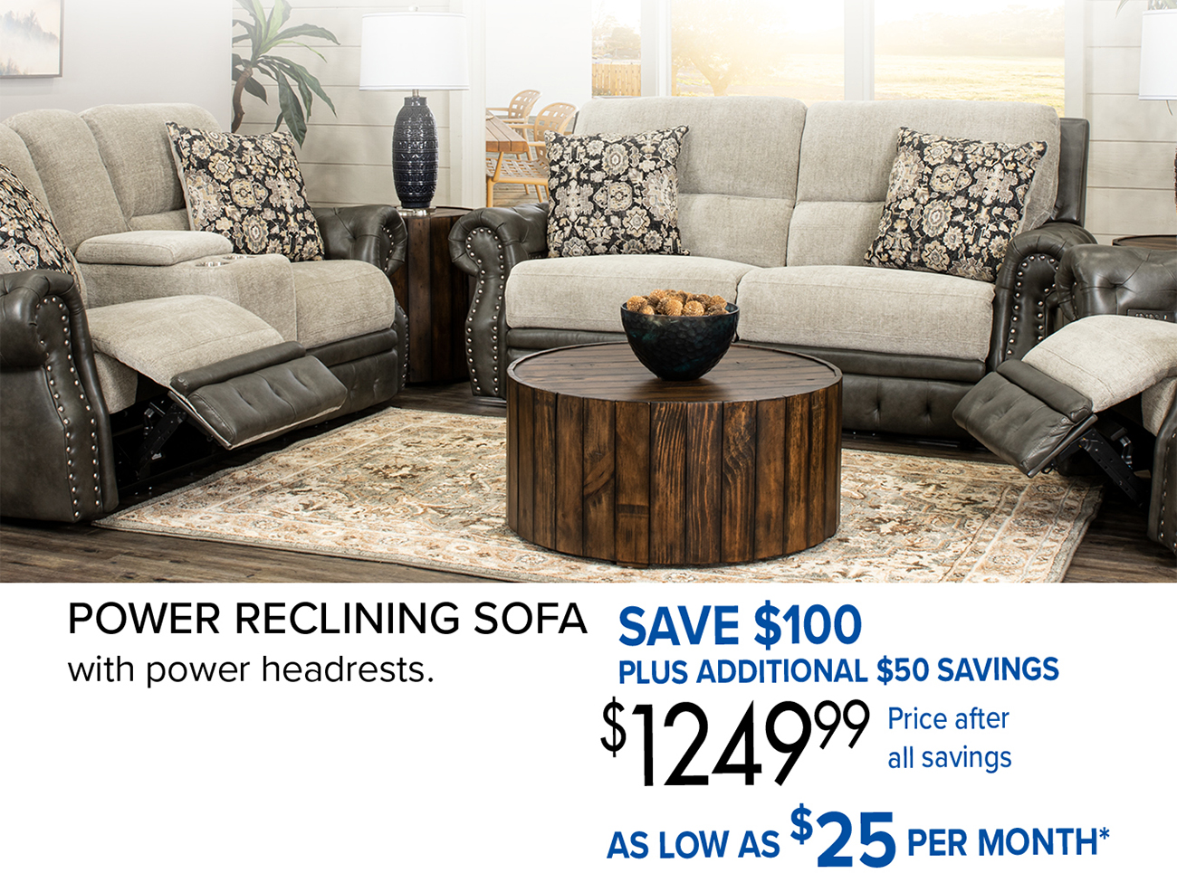 POWER RECLINING SOFA with power headrests.