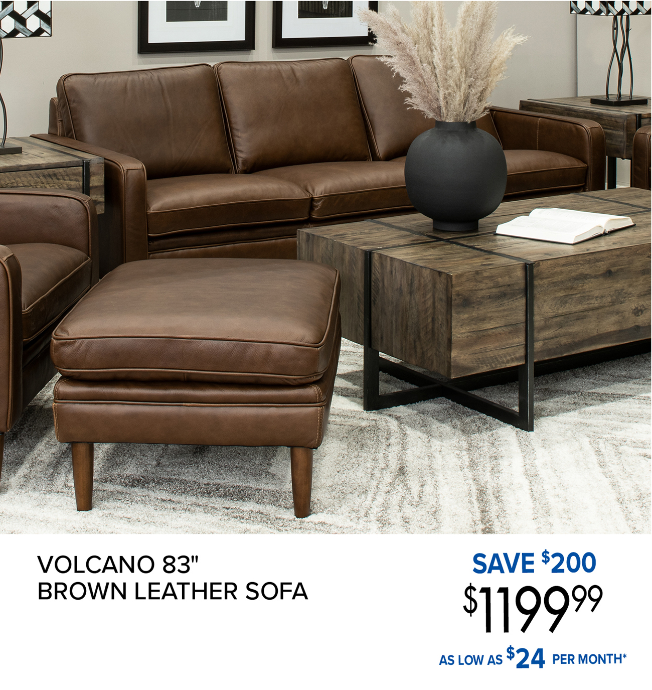 VOLCANO 83 BROWN LEATHER SOFA