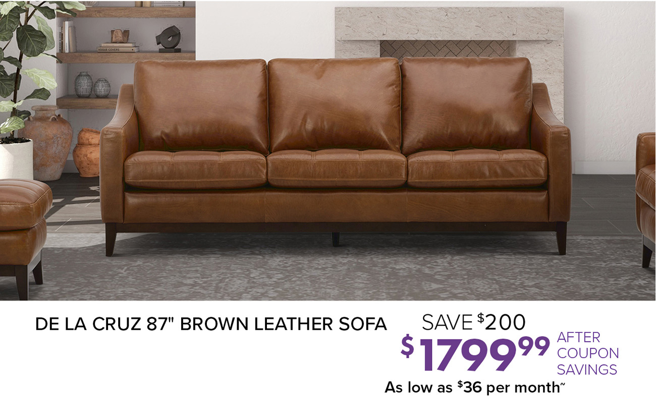 DE LA CRUZ 87 BROWN LEATHER SOFA