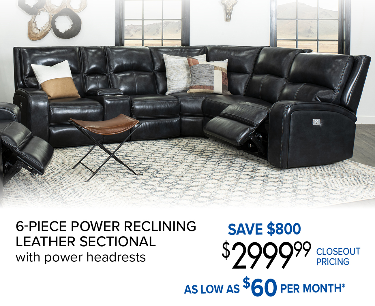 6-PIECE POWER RECLINING LEATHER SECTIONAL