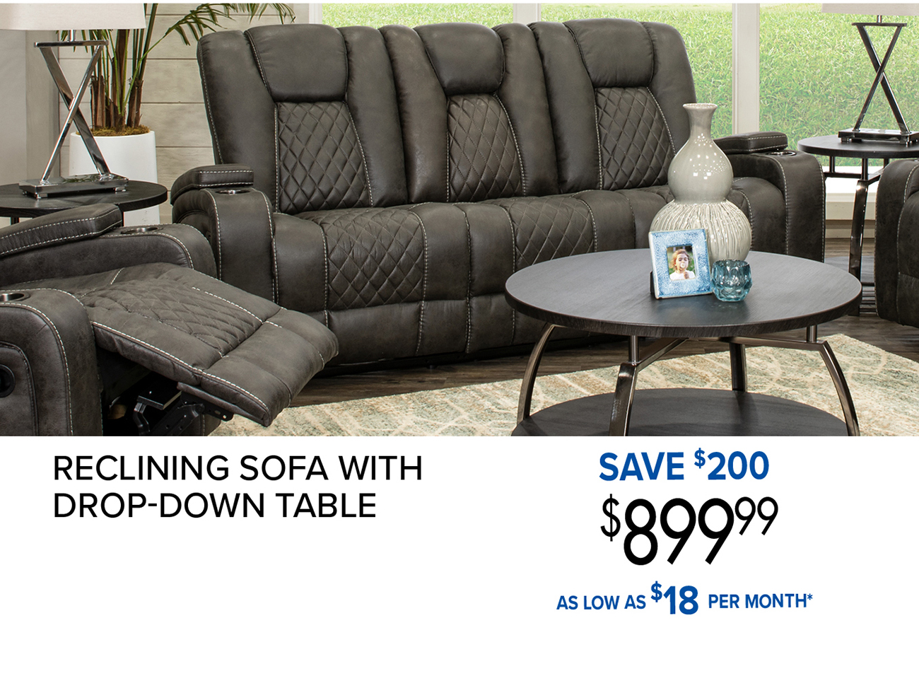 RECLINING SOFA WITH DROP TABLE