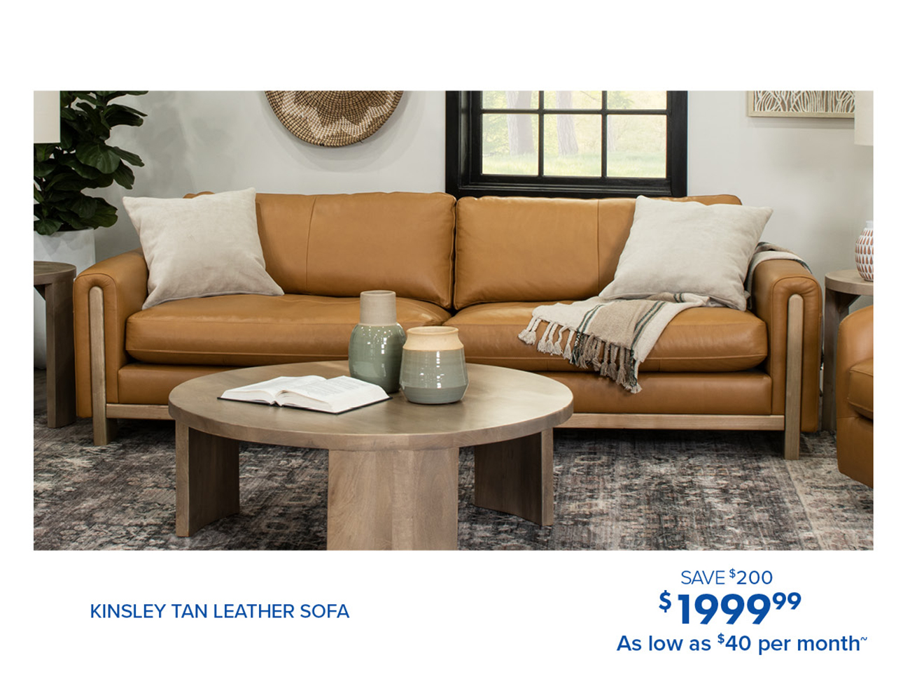 KINSLEY TAN LEATHER SOFA